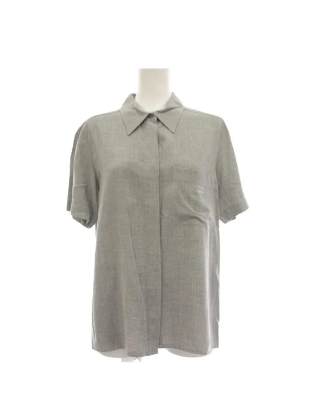 Chanel CC Logo Set Top and Bottom Shirt Blouse Short Sleeve Flare Skirt Knee